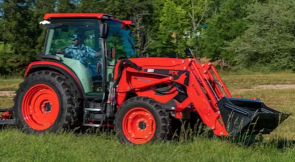 Kioti 75hp tractor with front loader working on a Central Texas ranch property